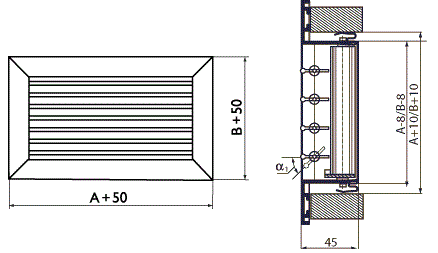Решетки АМР (алюминиевые однорядные регулируемые) размеры и габрариты